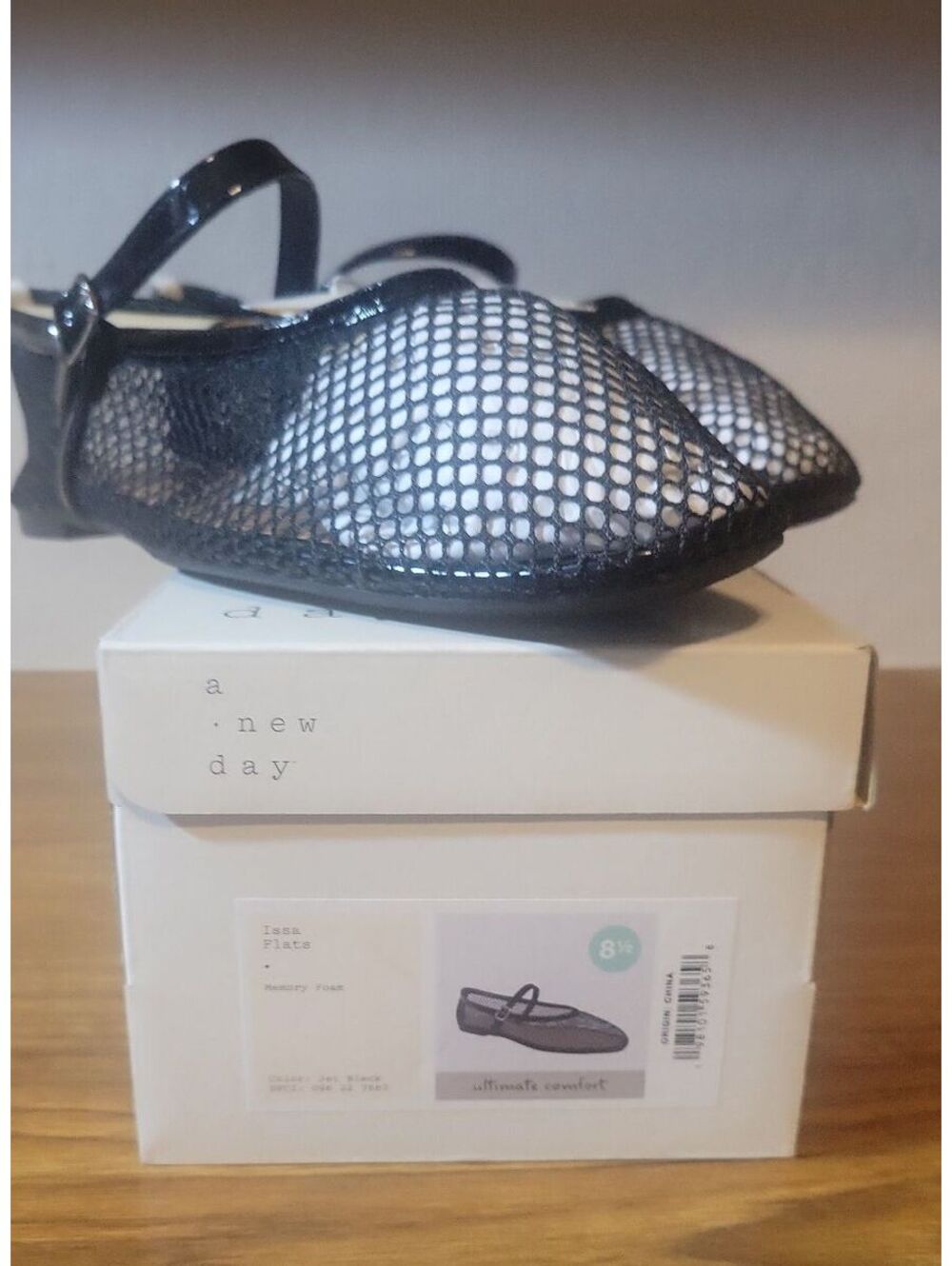 a.new day Women's Jet Black Mesh Flats Size 8.5